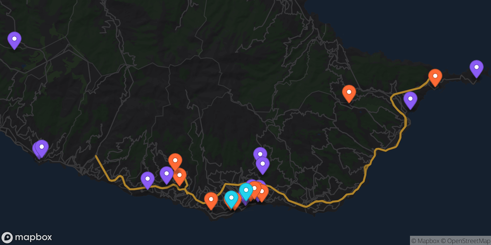 Map showing 30 locations