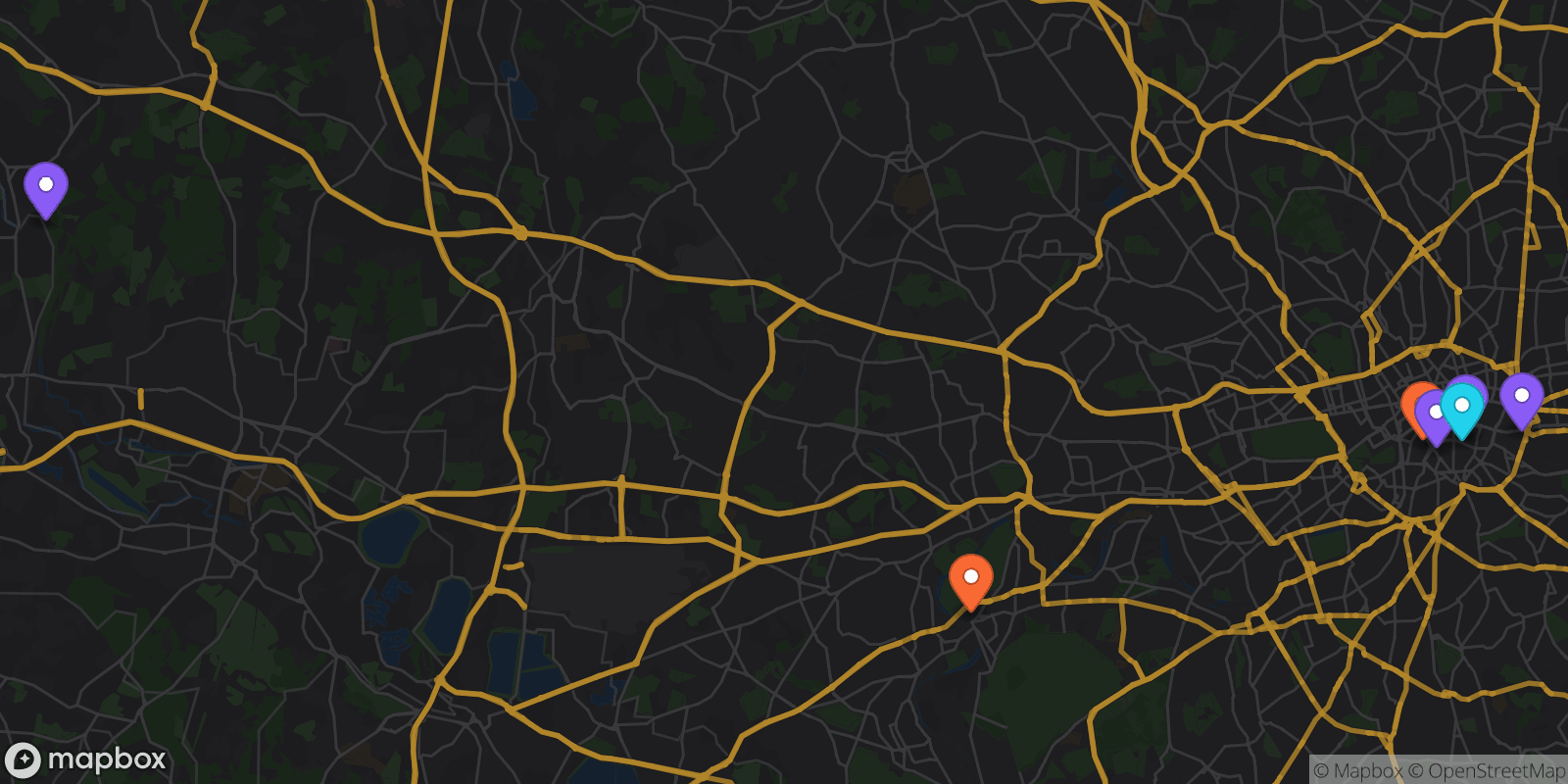 Map showing 7 locations