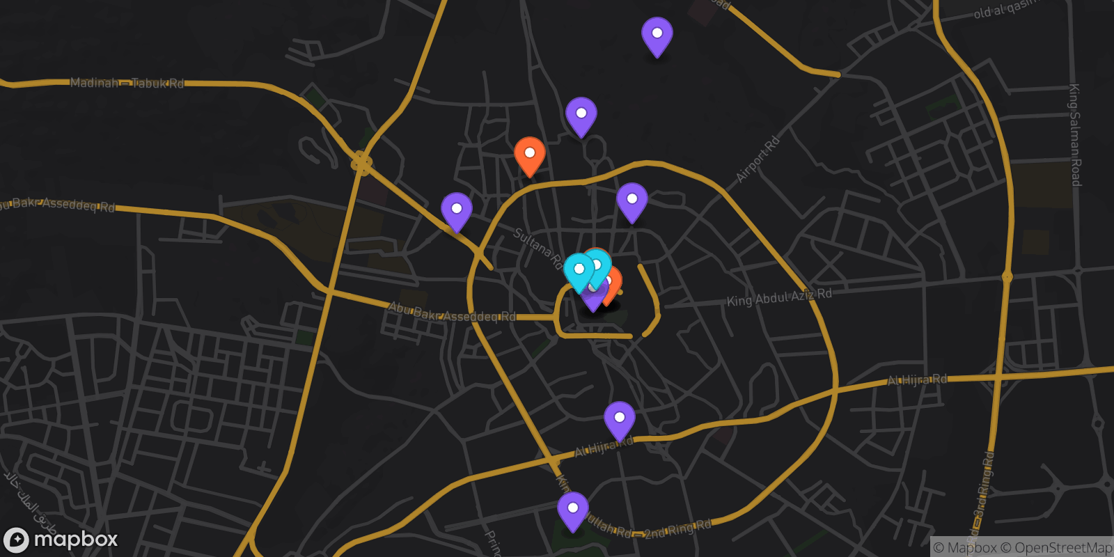 Map showing 21 locations