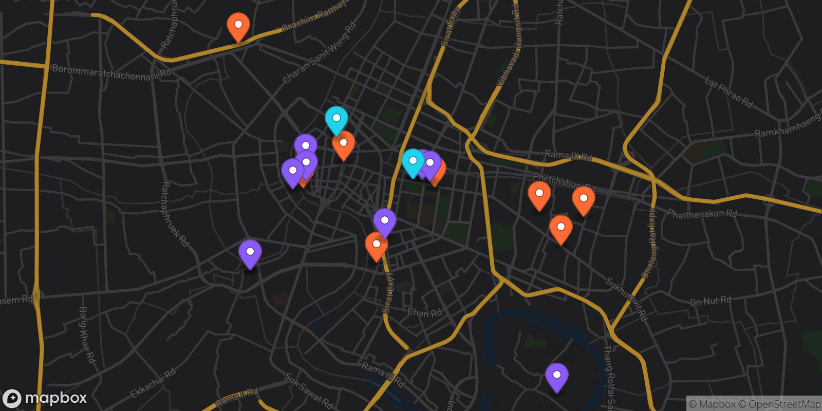 Map showing 19 locations