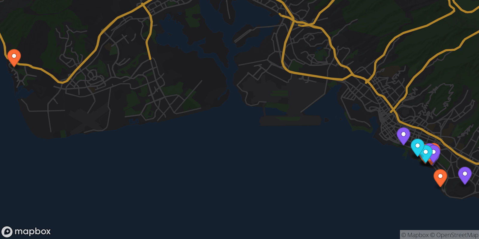 Map showing 17 locations
