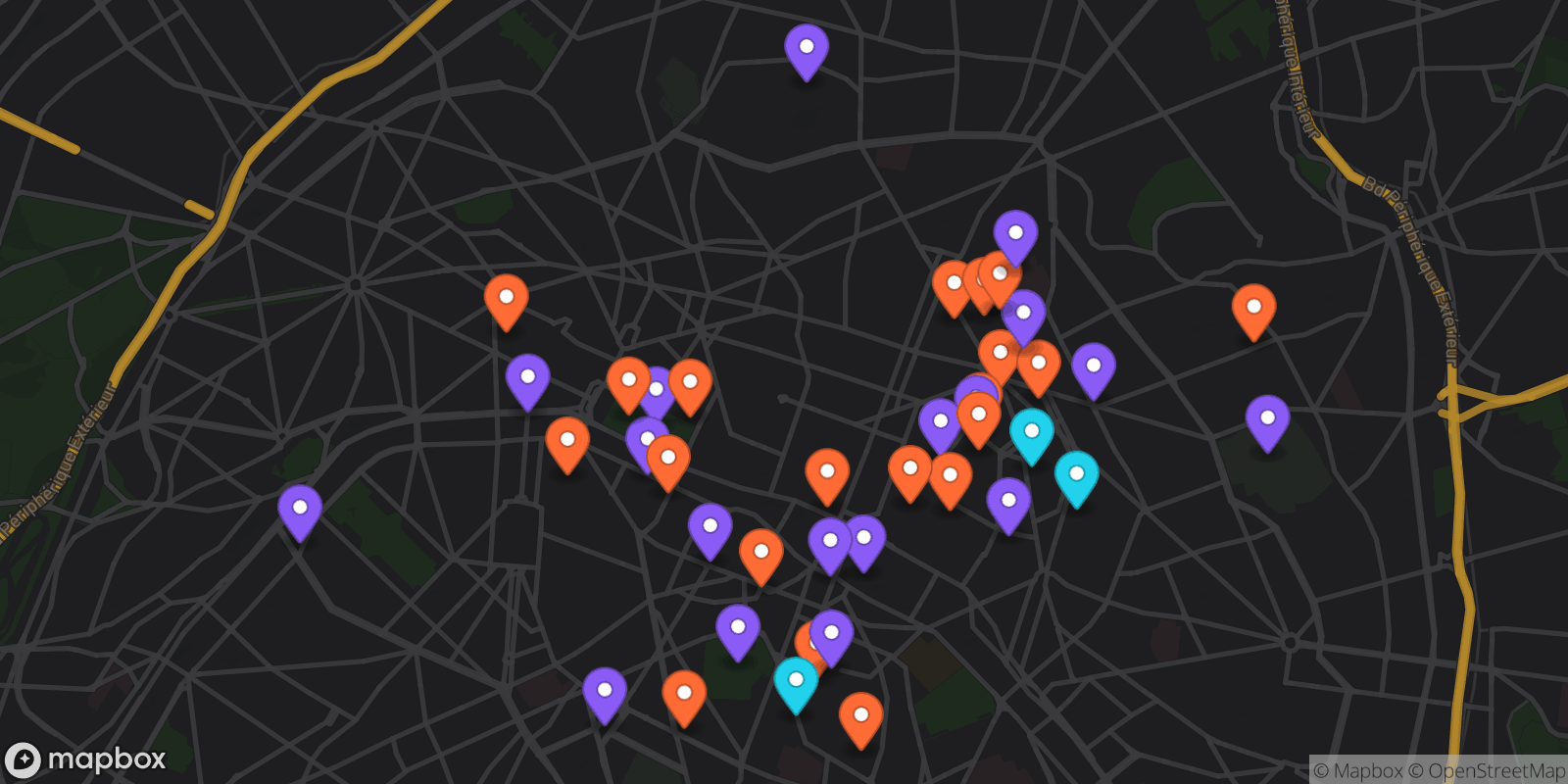 Map showing 42 locations