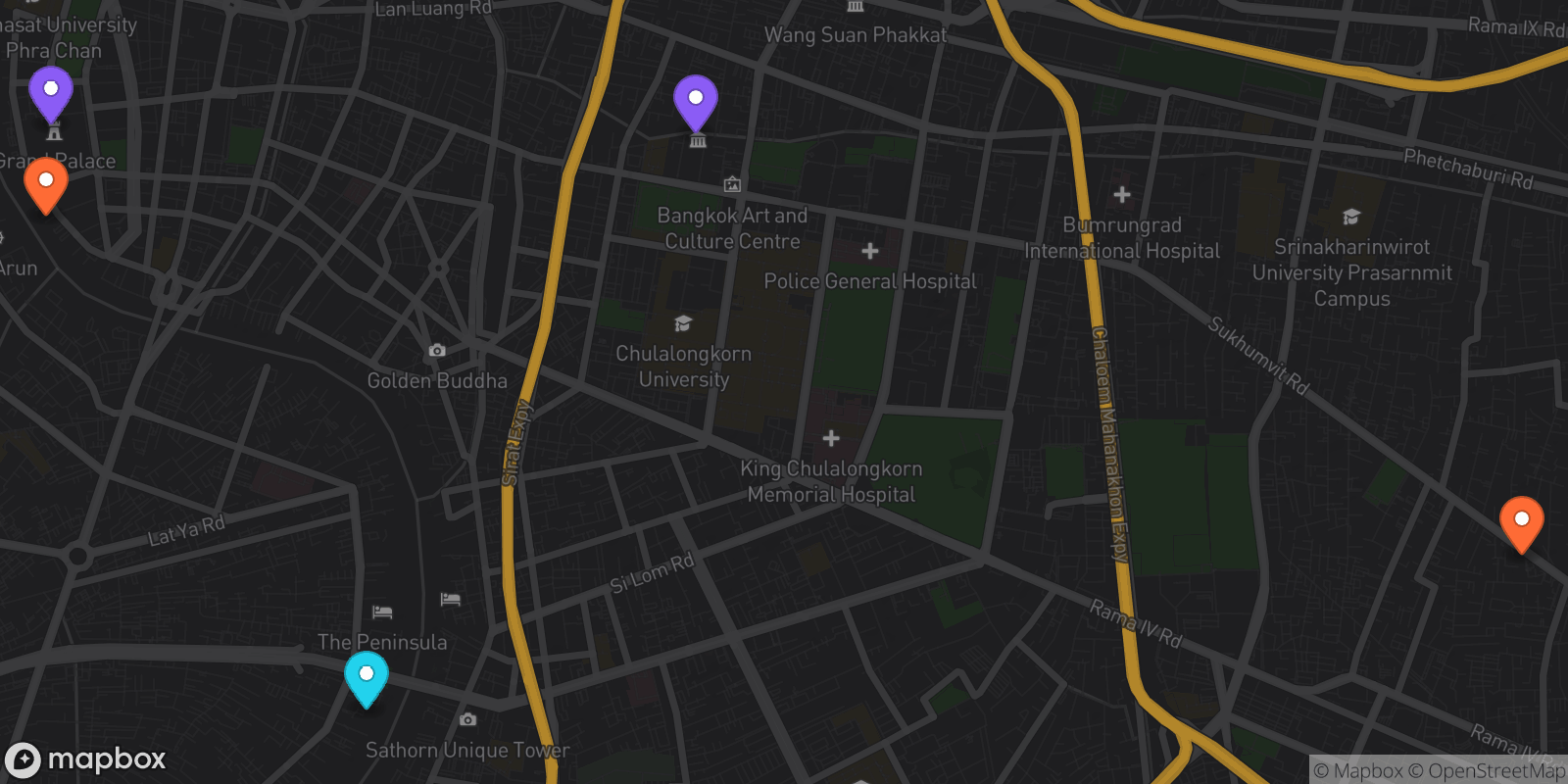Map showing 5 locations