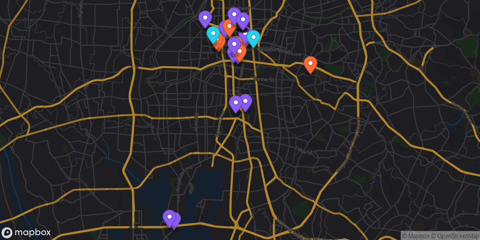 Map showing 27 locations