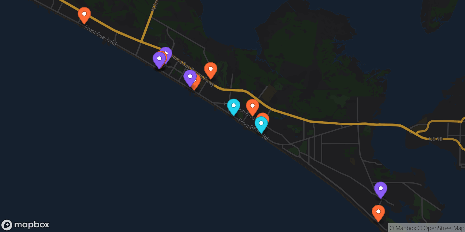 Map showing 15 locations