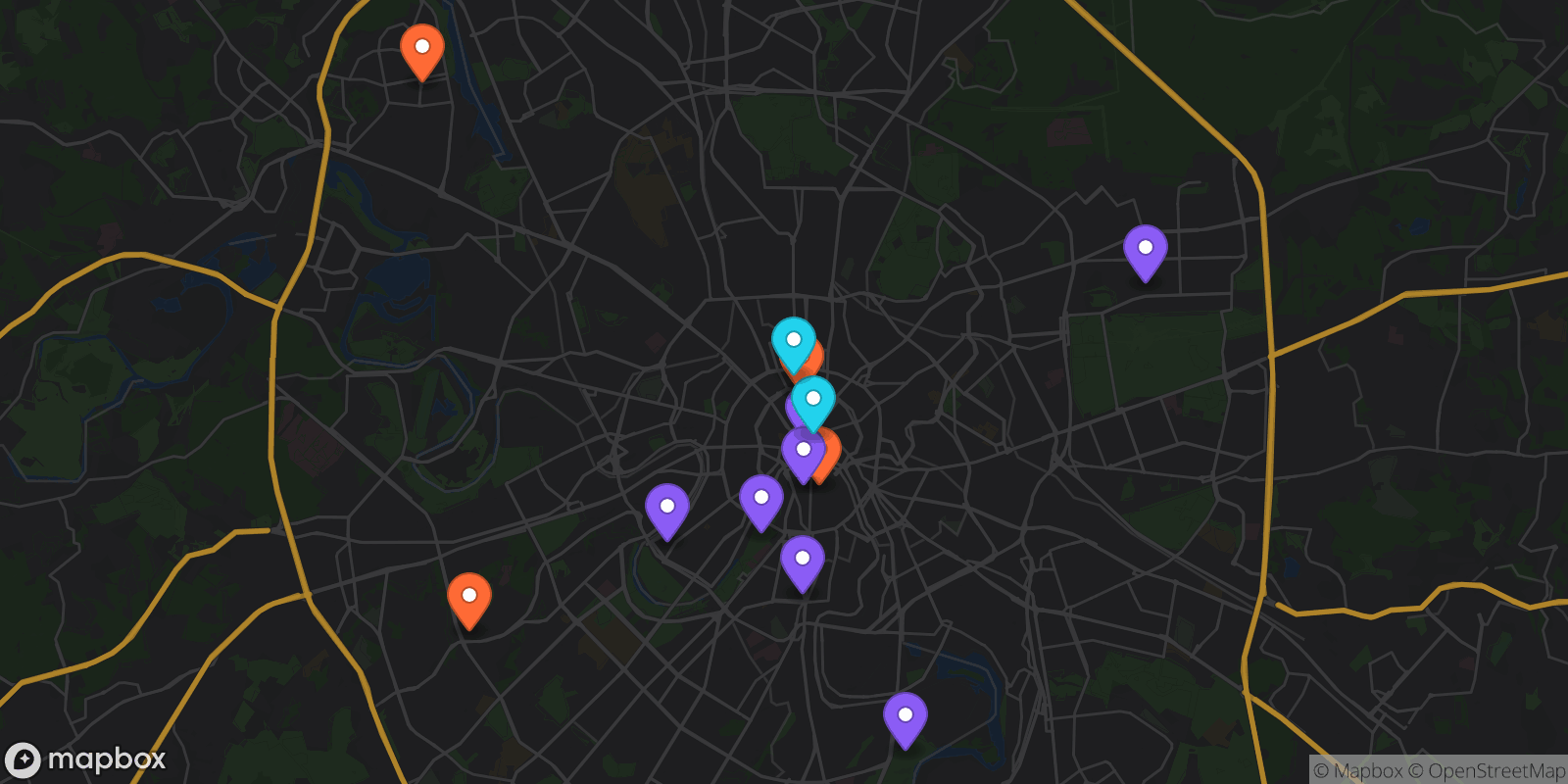 Map showing 14 locations