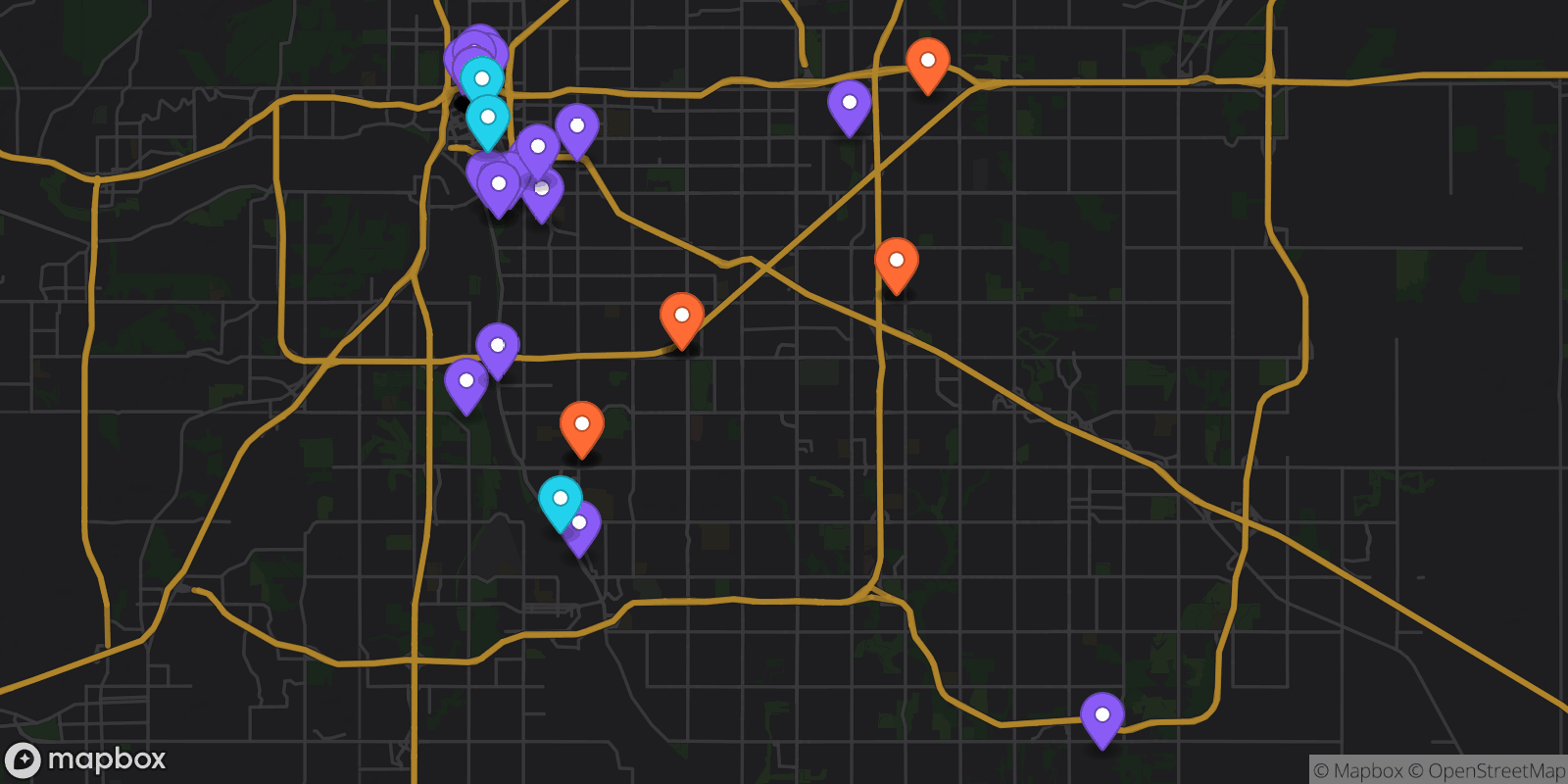 Map showing 50 locations