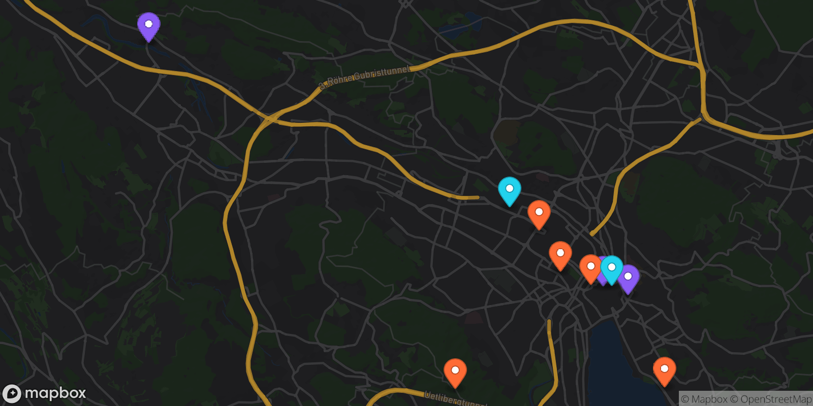 Map showing 10 locations