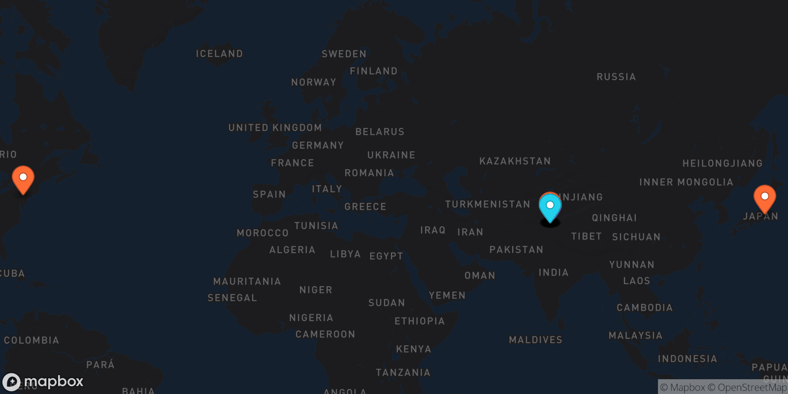 Map showing 14 locations