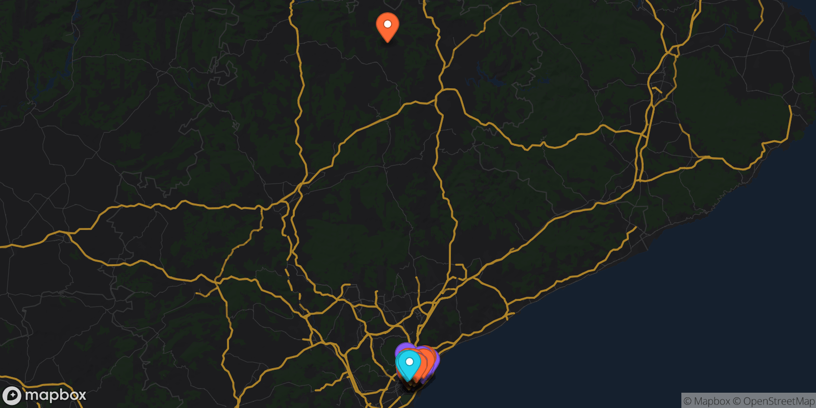 Map showing 34 locations