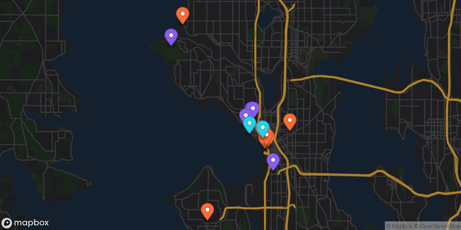 Map showing 16 locations