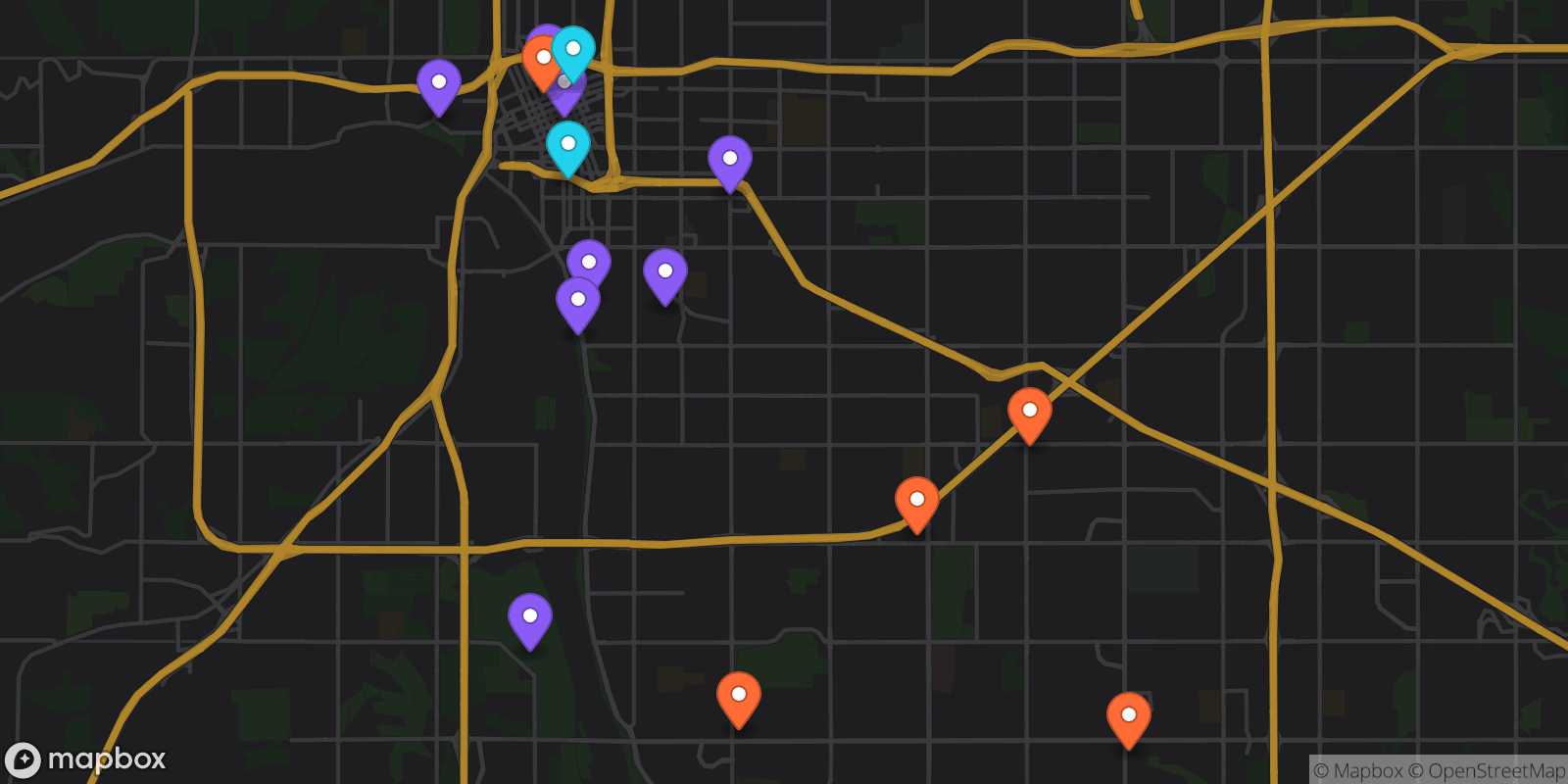 Map showing 15 locations