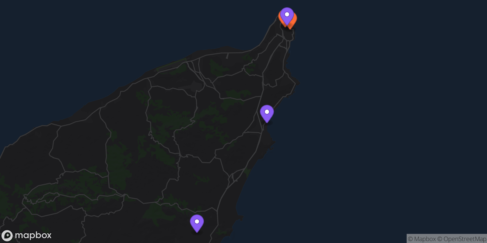 Map showing 5 locations