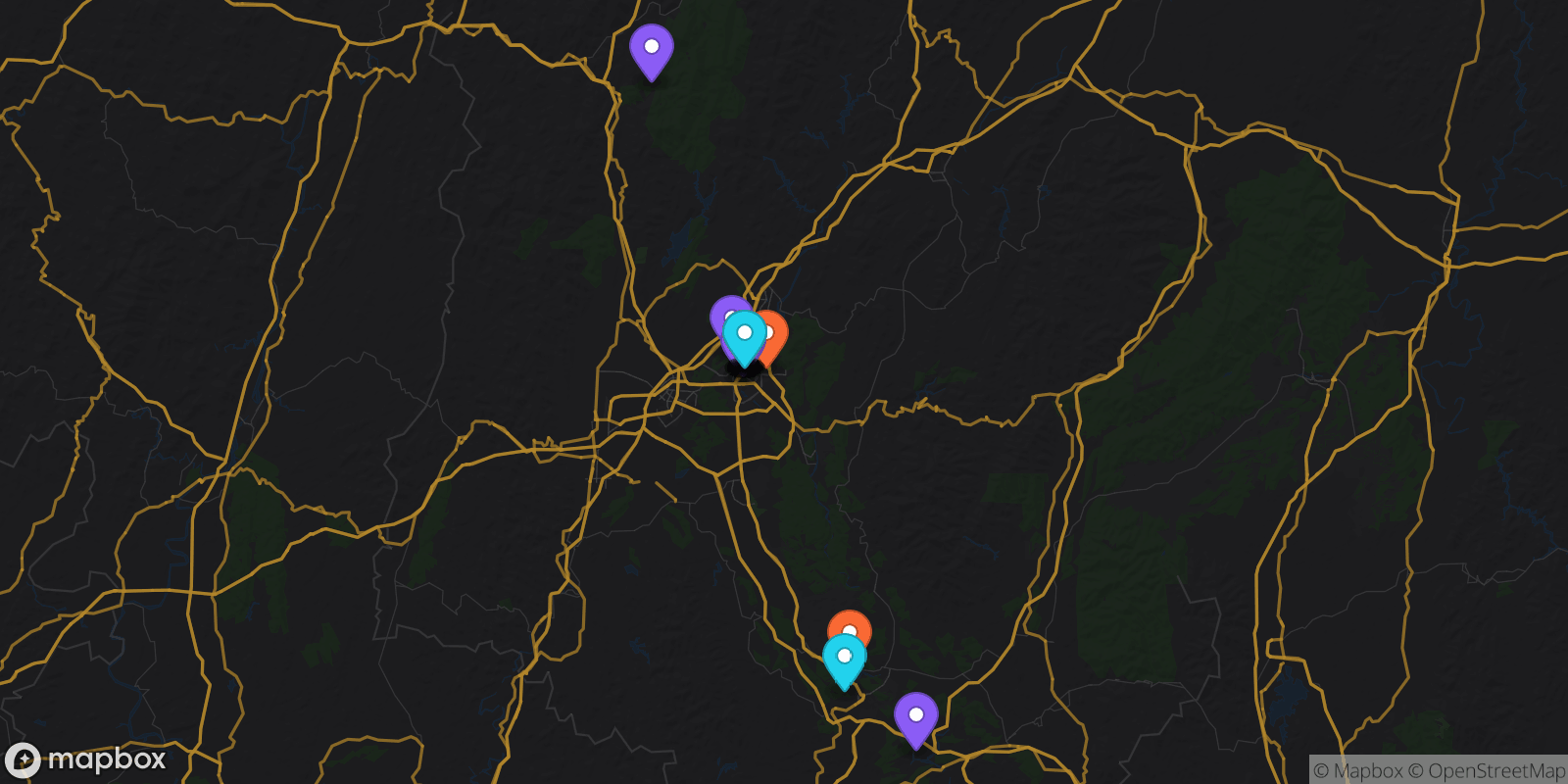 Map showing 16 locations