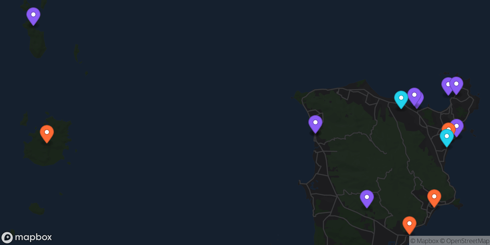 Map showing 16 locations