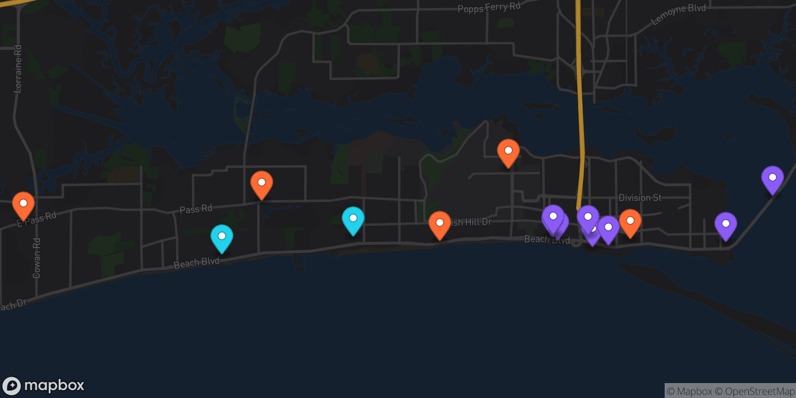 Map showing 15 locations