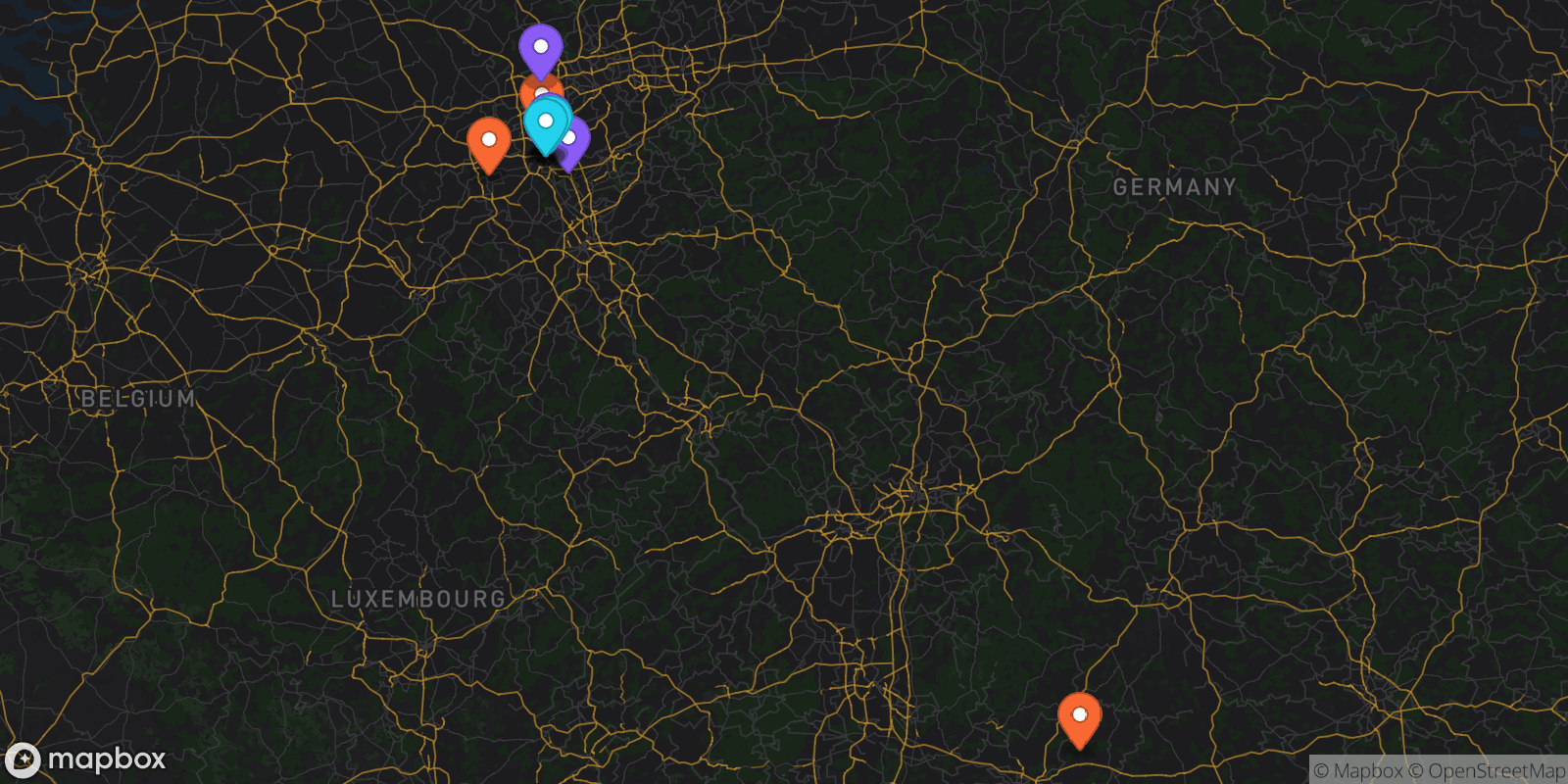 Map showing 13 locations