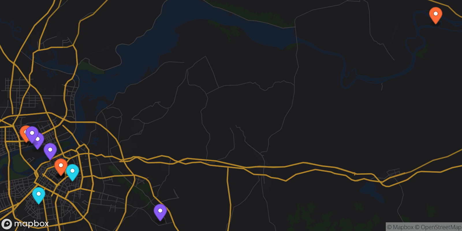 Map showing 12 locations