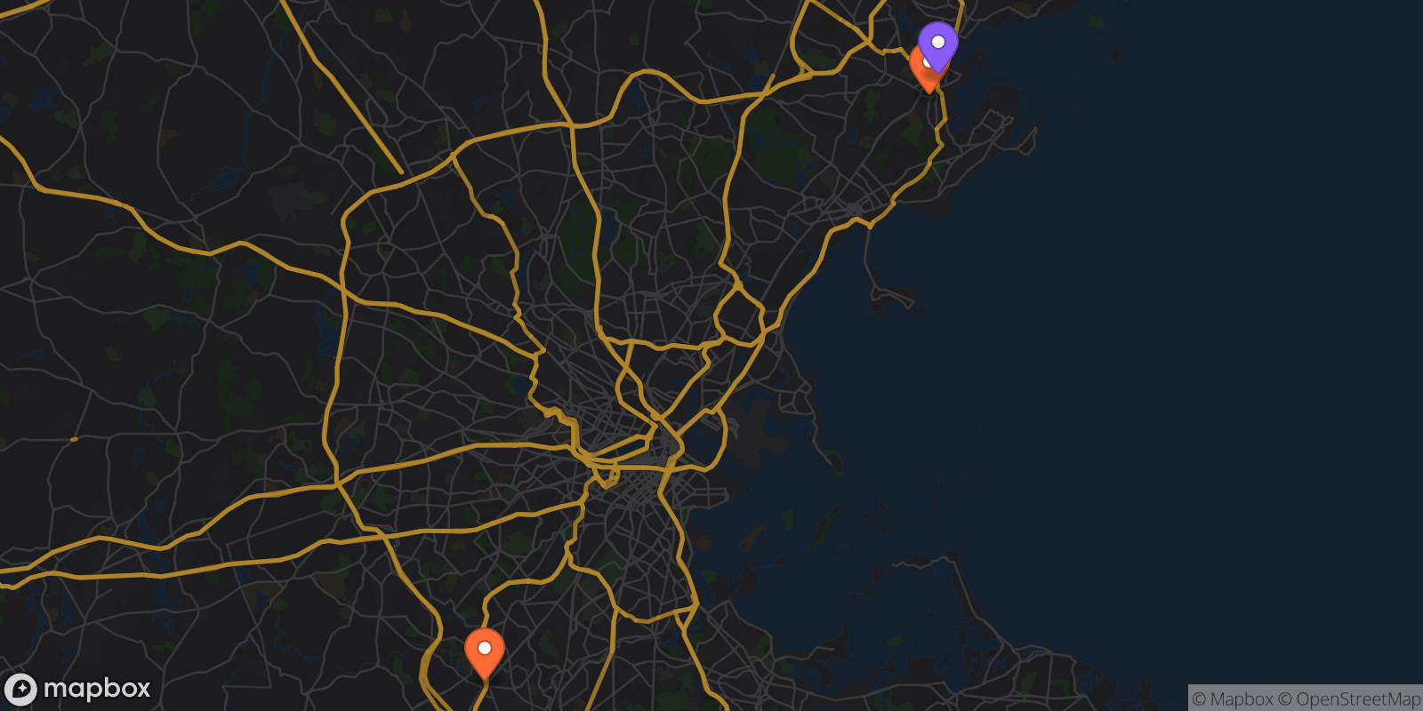 Map showing 3 locations