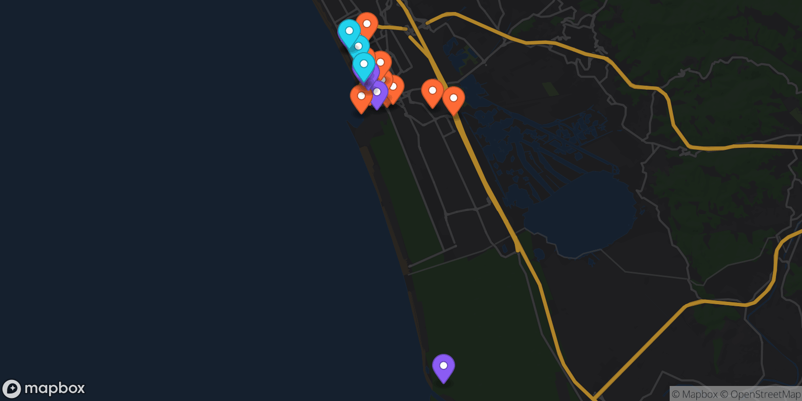 Map showing 22 locations