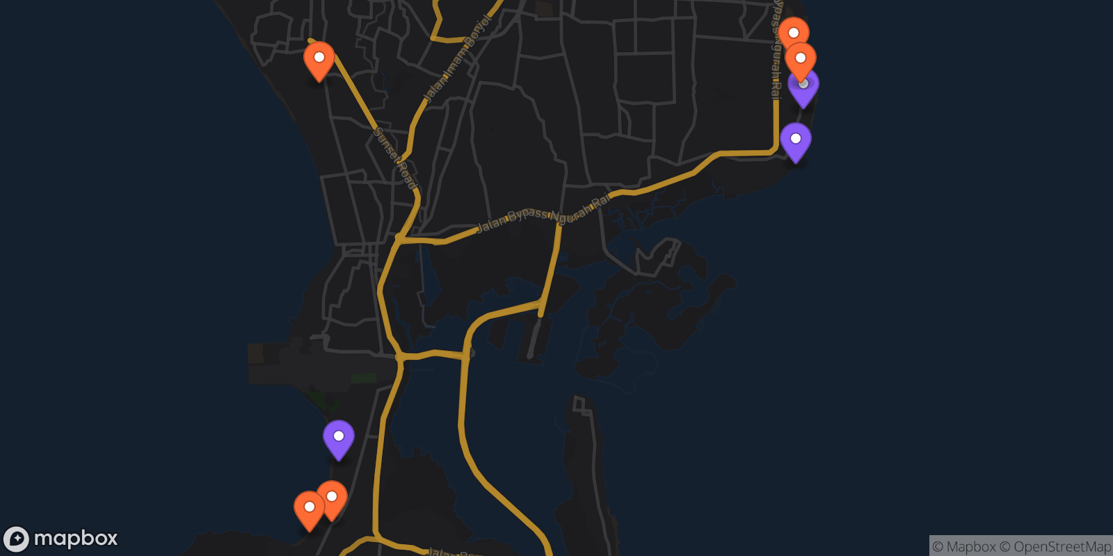 Map showing 8 locations