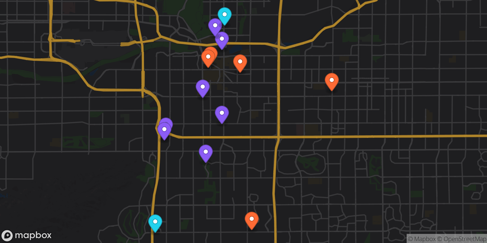 Map showing 14 locations