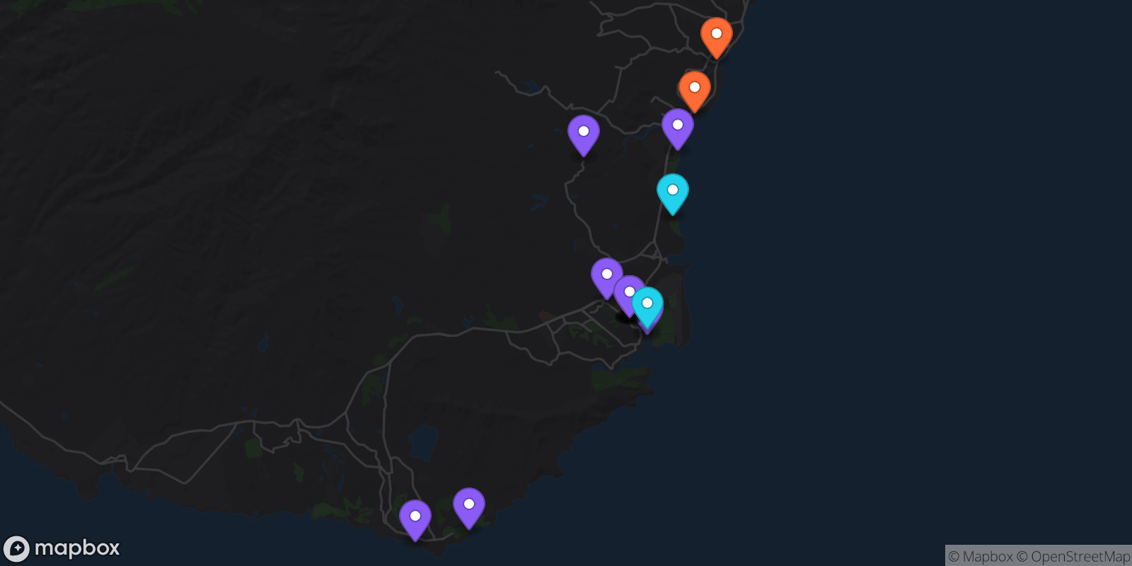 Map showing 17 locations