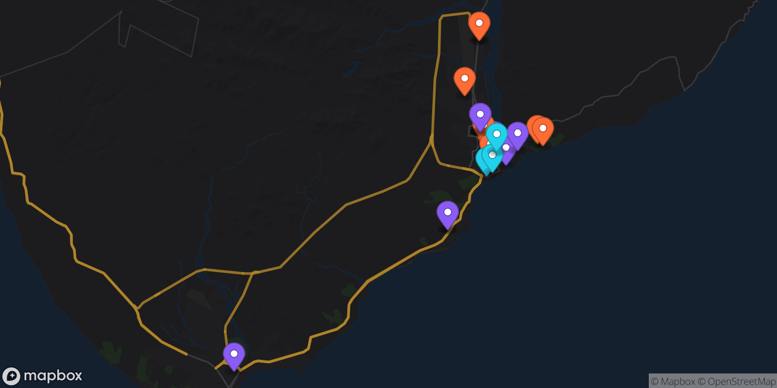 Map showing 27 locations