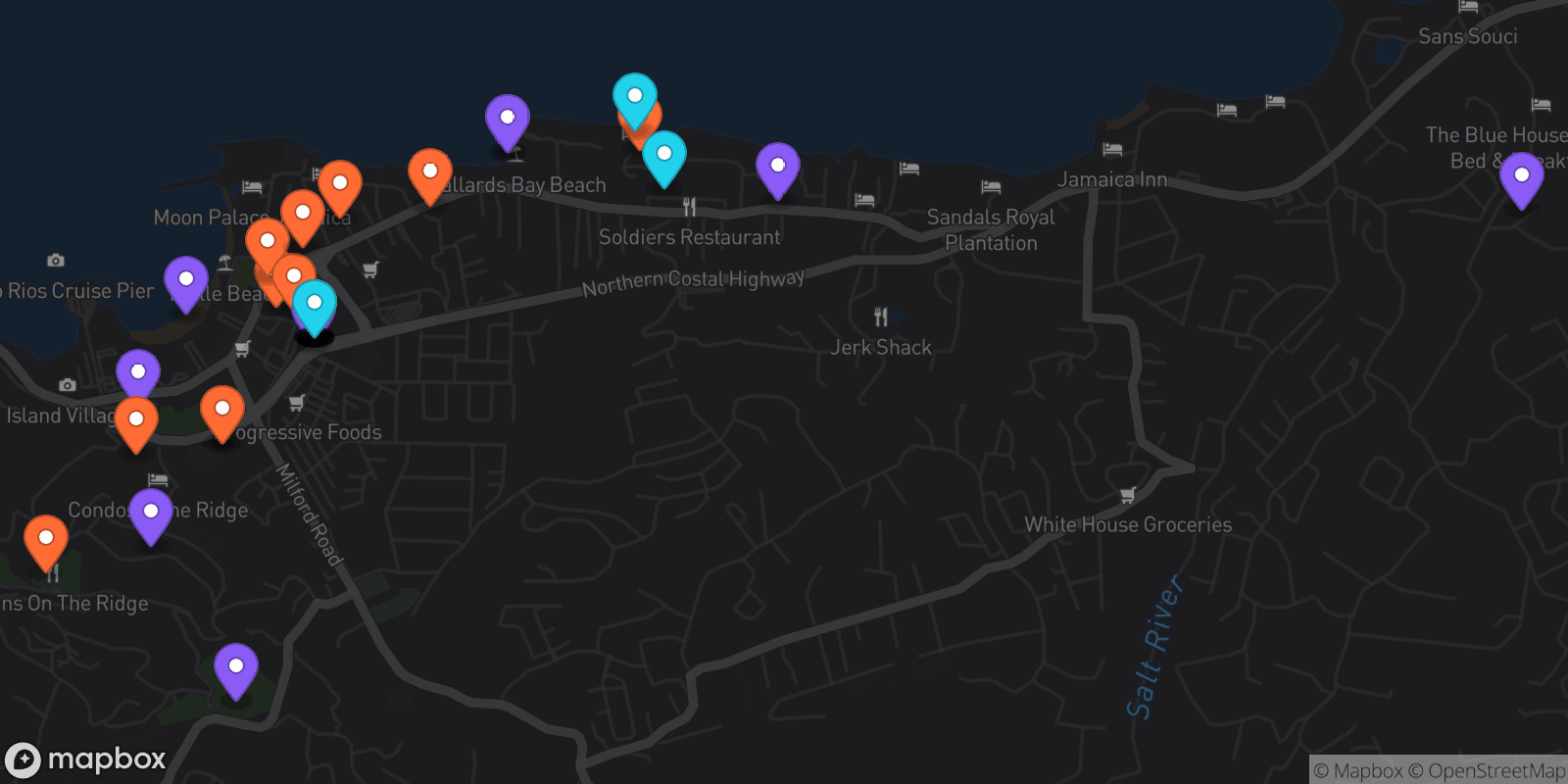 Map showing 35 locations