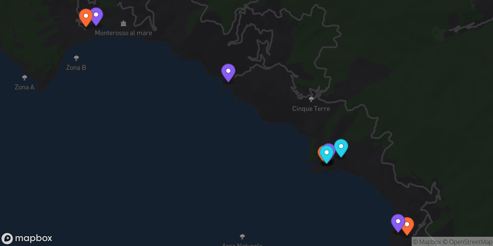 Map showing 13 locations