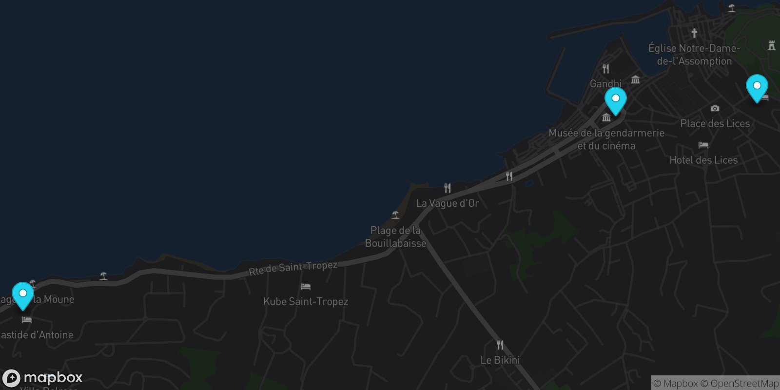 Map showing 3 locations