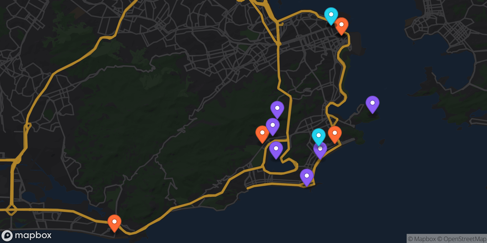 Map showing 17 locations