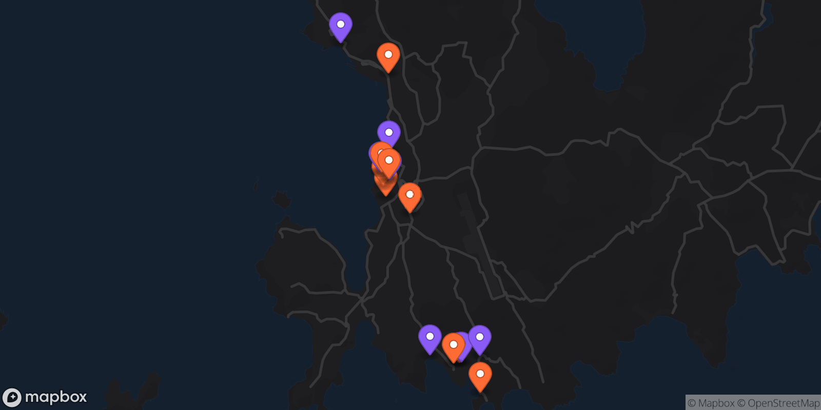 Map showing 16 locations