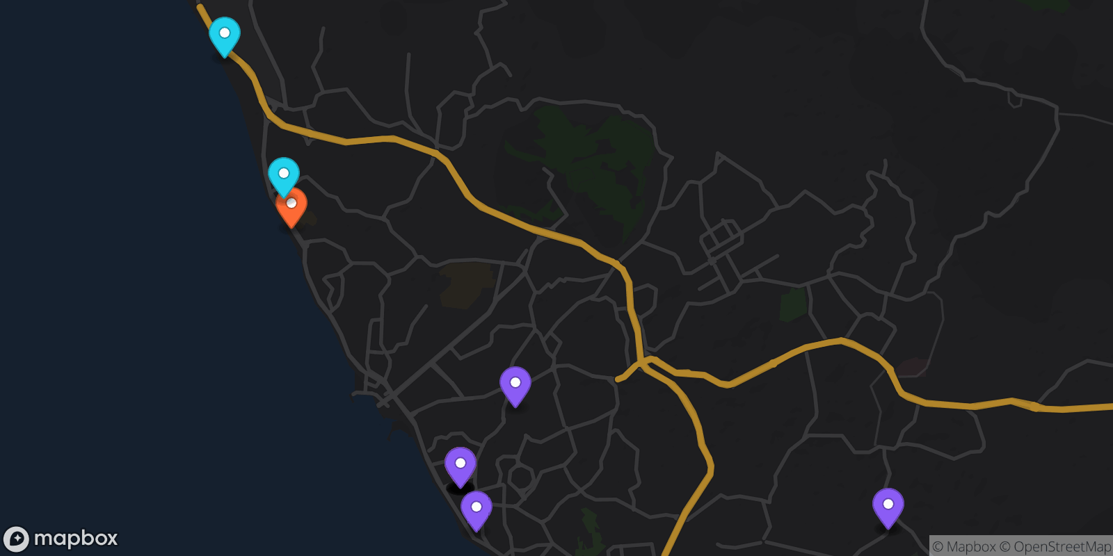 Map showing 17 locations