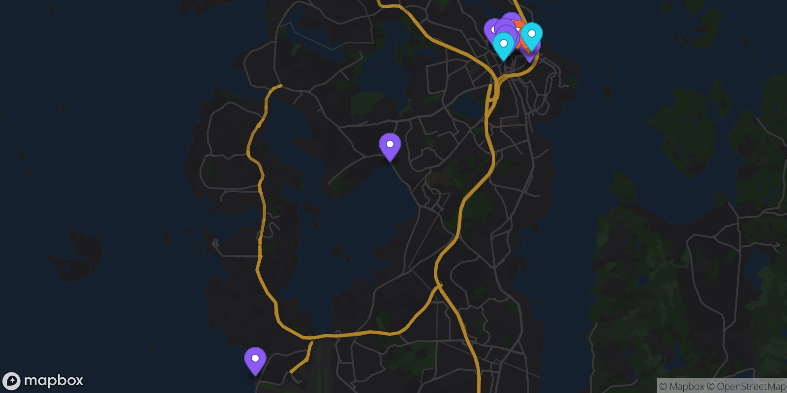 Map showing 14 locations