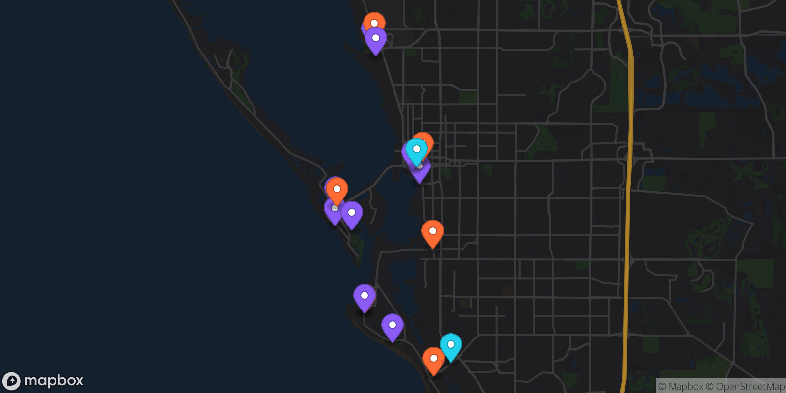 Map showing 18 locations