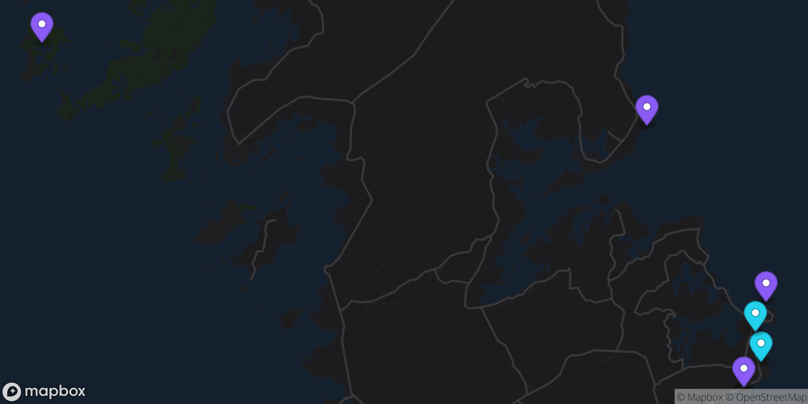 Map showing 7 locations