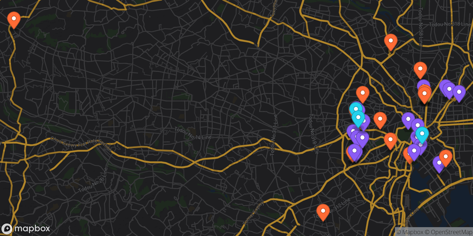 Map showing 40 locations