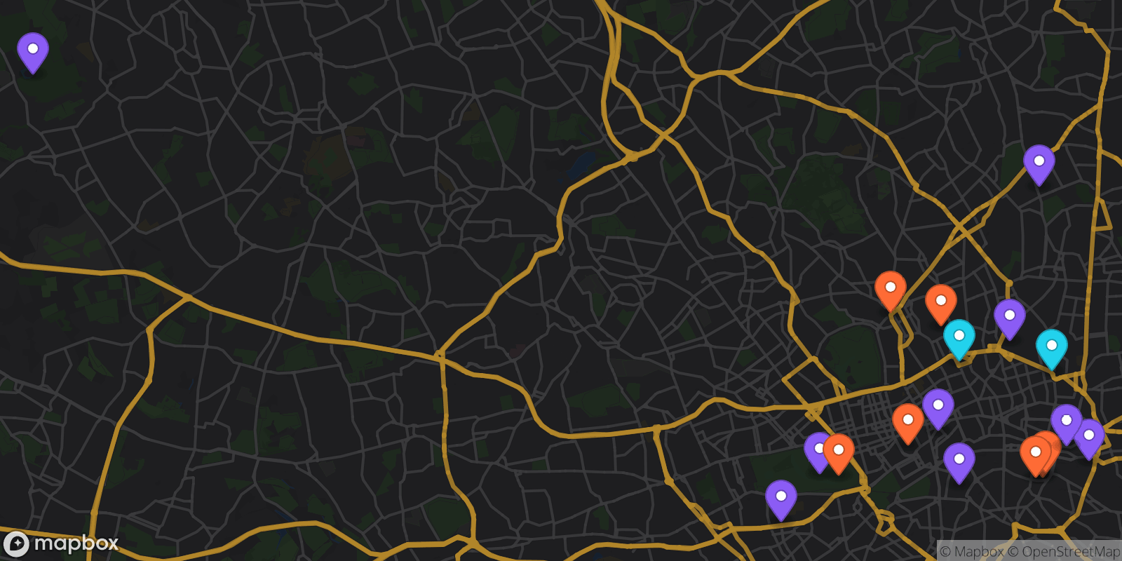 Map showing 18 locations