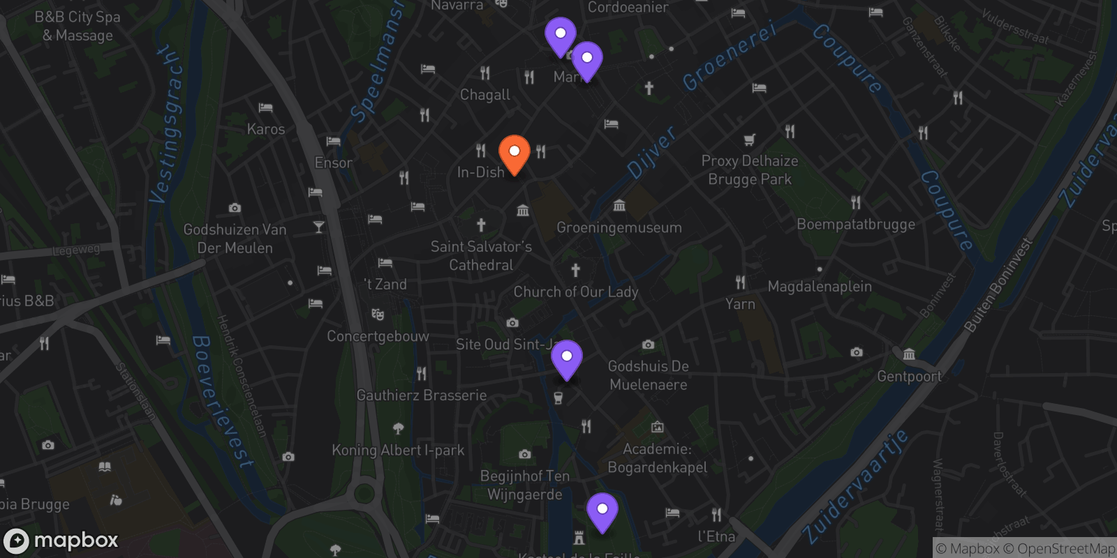 Map showing 6 locations