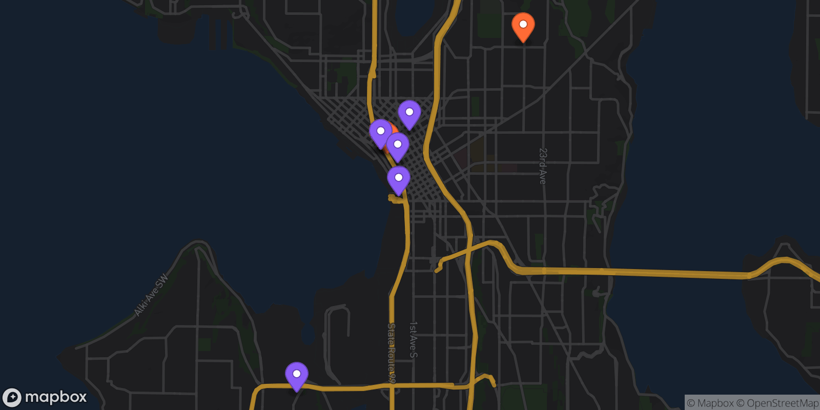 Map showing 9 locations