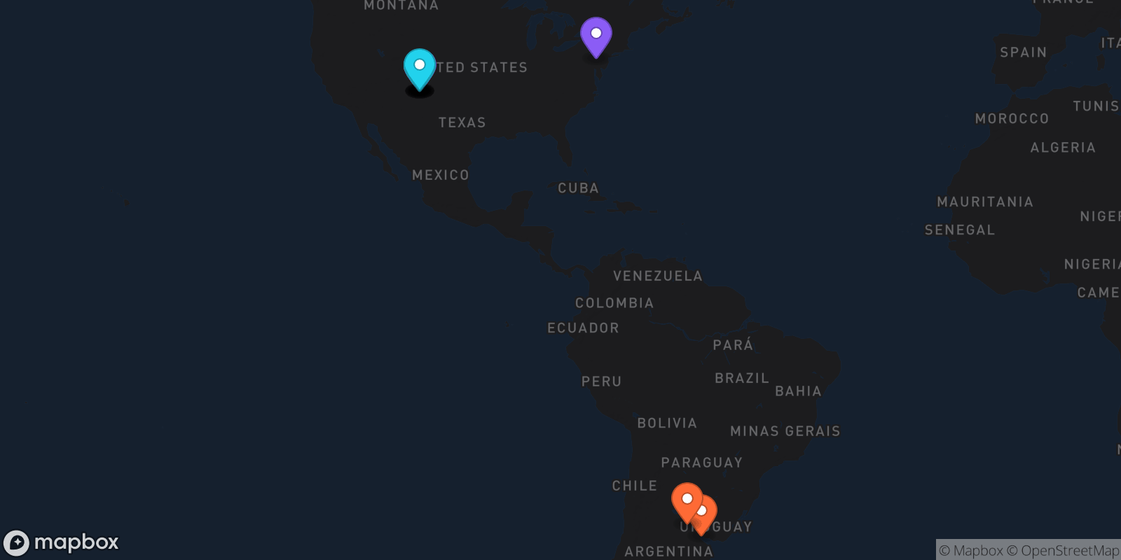 Map showing 14 locations