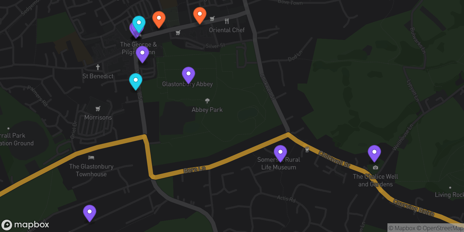 Map showing 15 locations