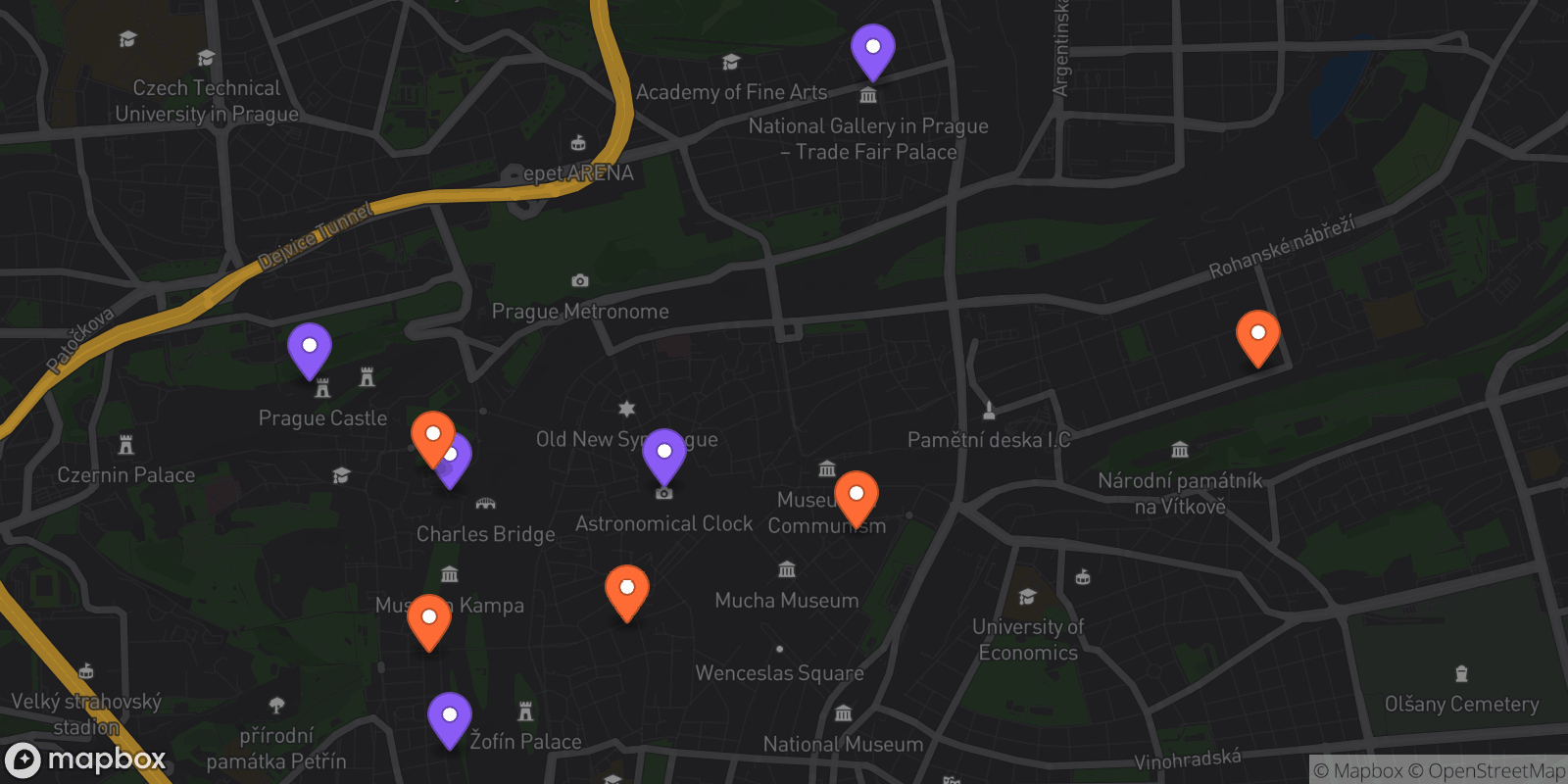 Map showing 10 locations
