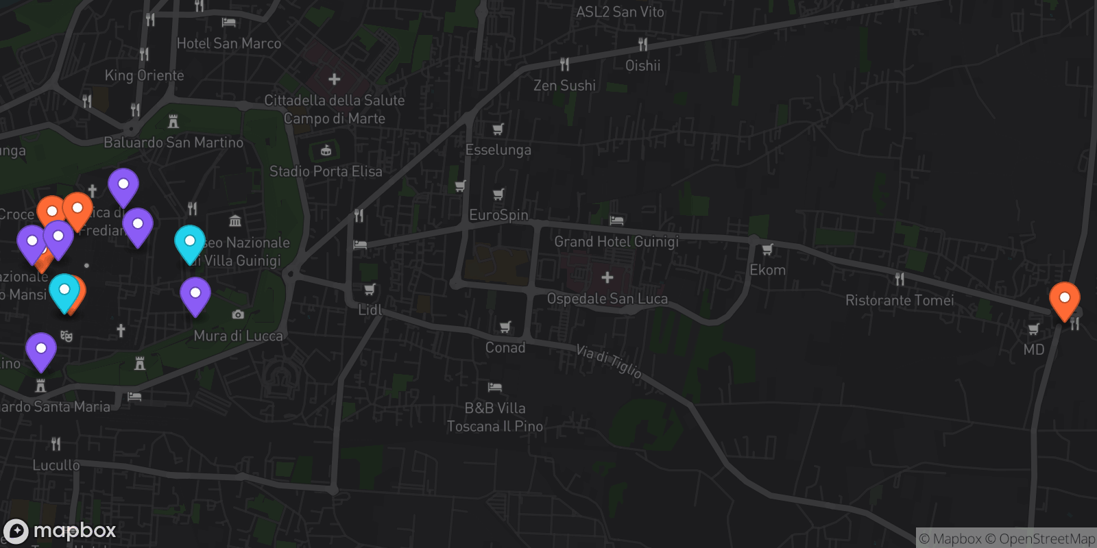 Map showing 13 locations