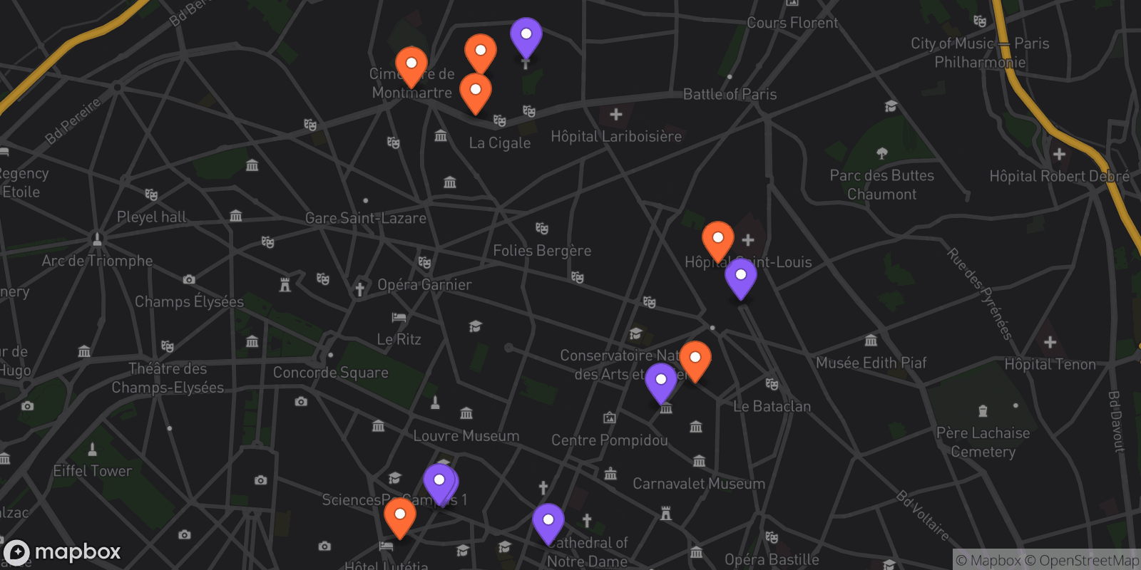 Map showing 12 locations