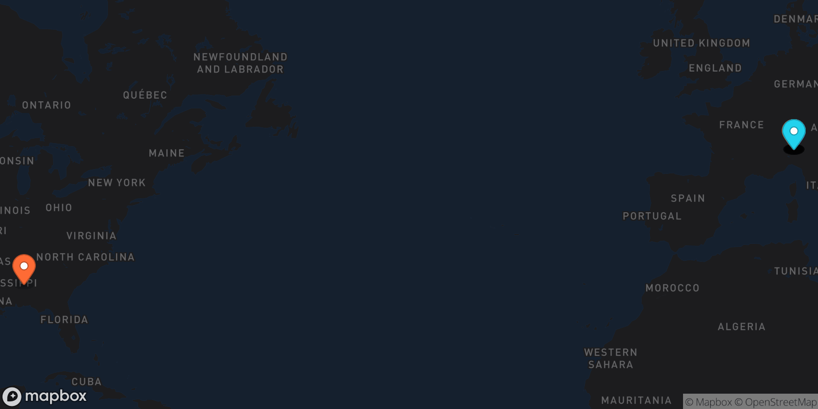 Map showing 16 locations