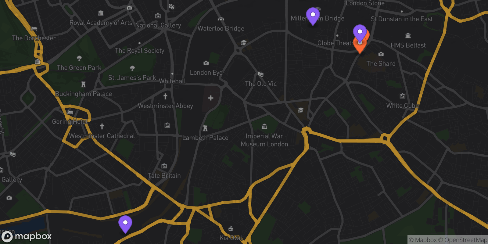 Map showing 5 locations