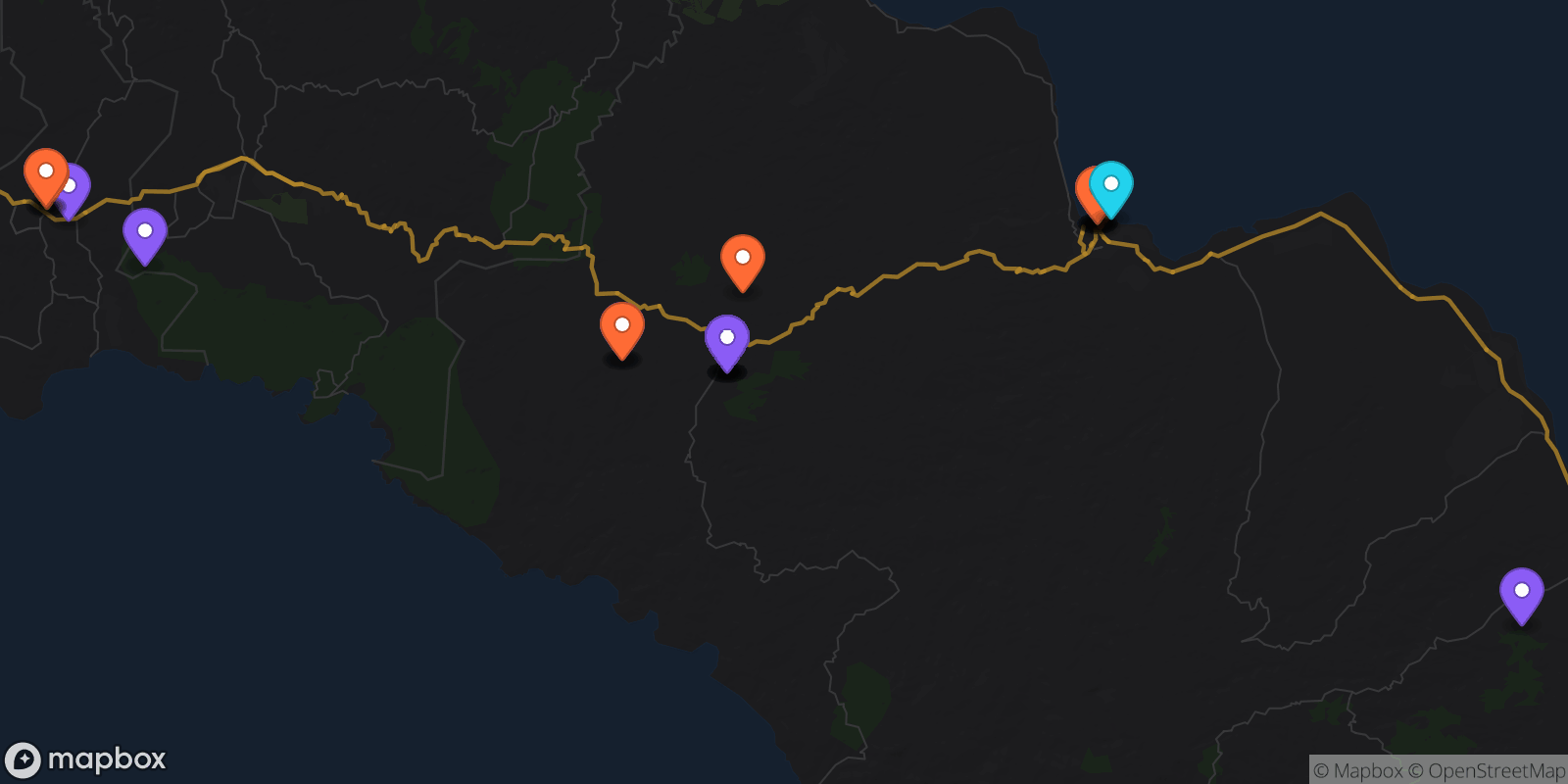 Map showing 26 locations