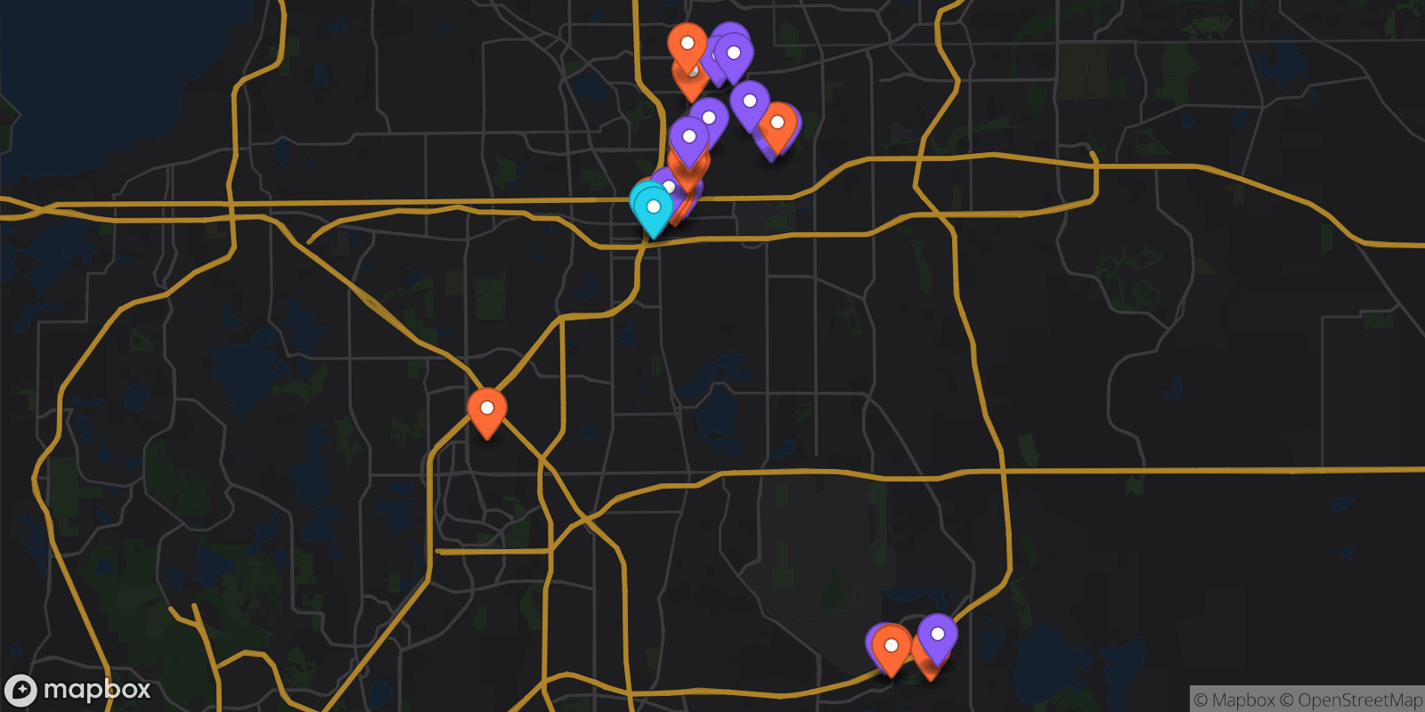 Map showing 30 locations